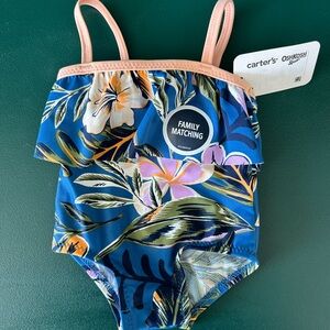 OshKosh B'gosh Blue and Green One Piece Swimsuit Tropical Print